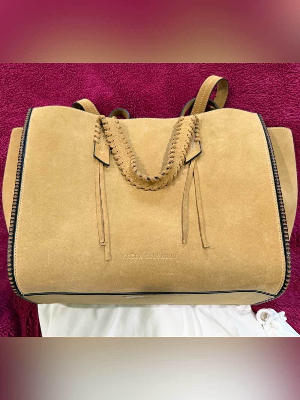 EUC Freda Salvador Miko Suede Tote, Tan